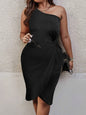 Plus Size Twisted One Shoulder Sleeveless Midi Dress Black 1XL