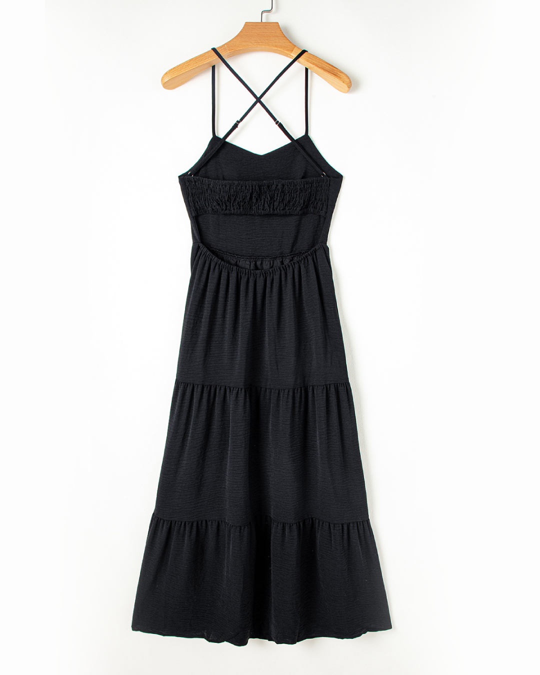 Black Crossover Tiered Maxi Dress   