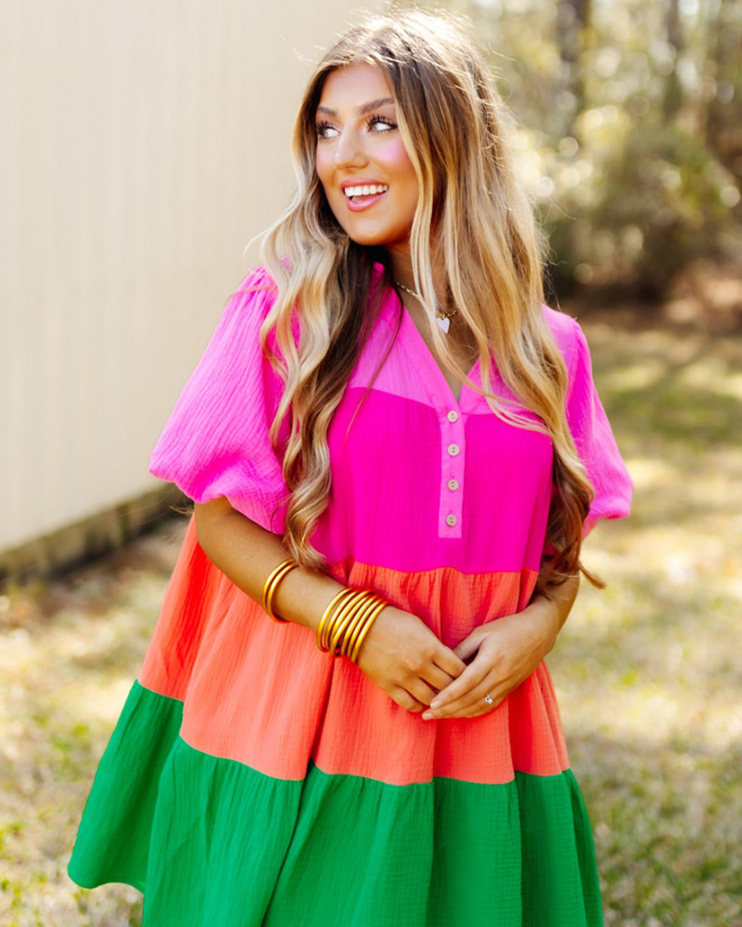 Multicolor Color Tiered Dress   