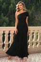 One-Shoulder Ruched Maxi Dress Black XL