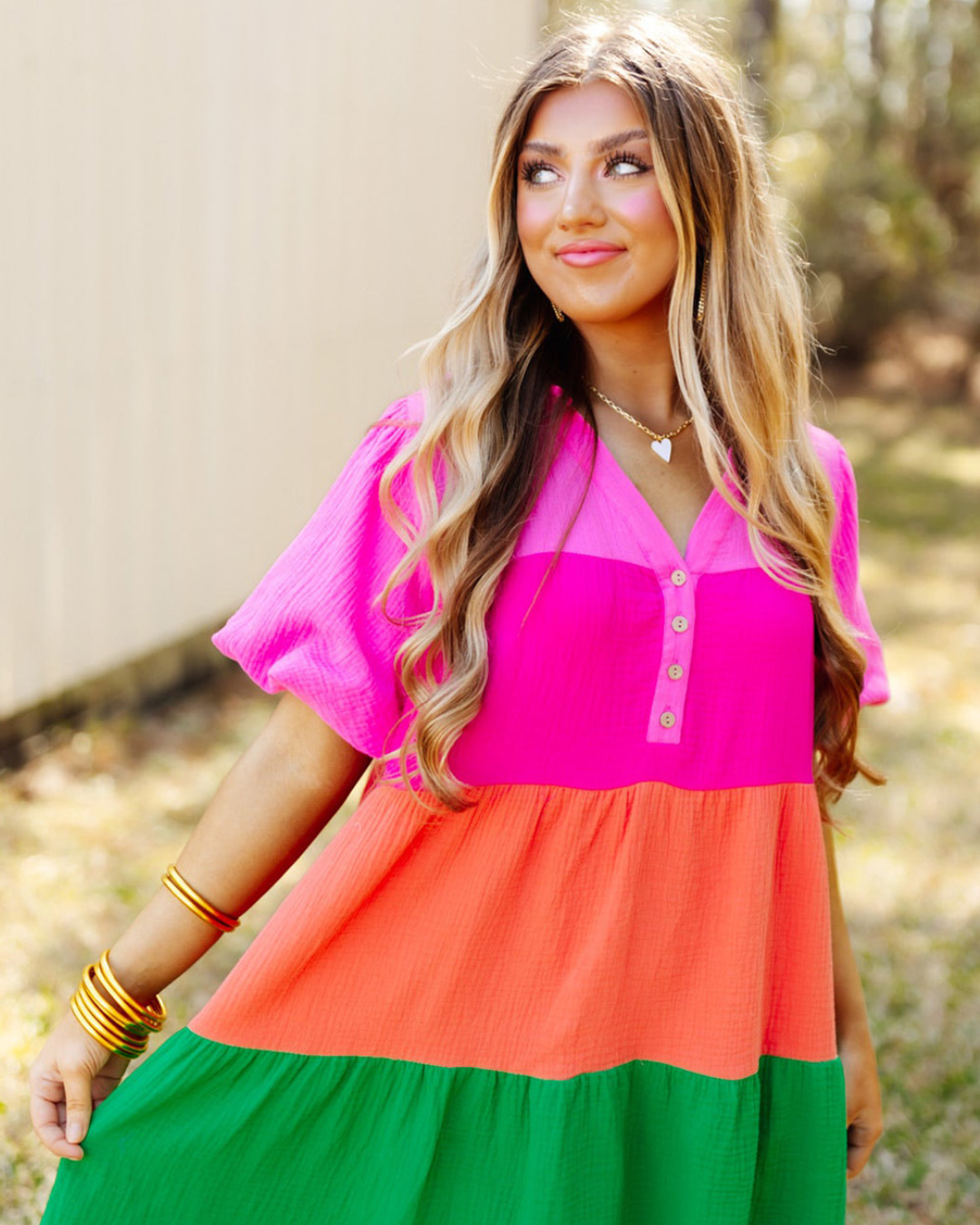 Multicolor Color Tiered Dress Multicolor S 