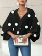 Polka Dot Balloon Sleeve Blouse Black Polka Dots S
