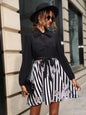 Striped Tie Front Long Sleeve Mini Dress Black S
