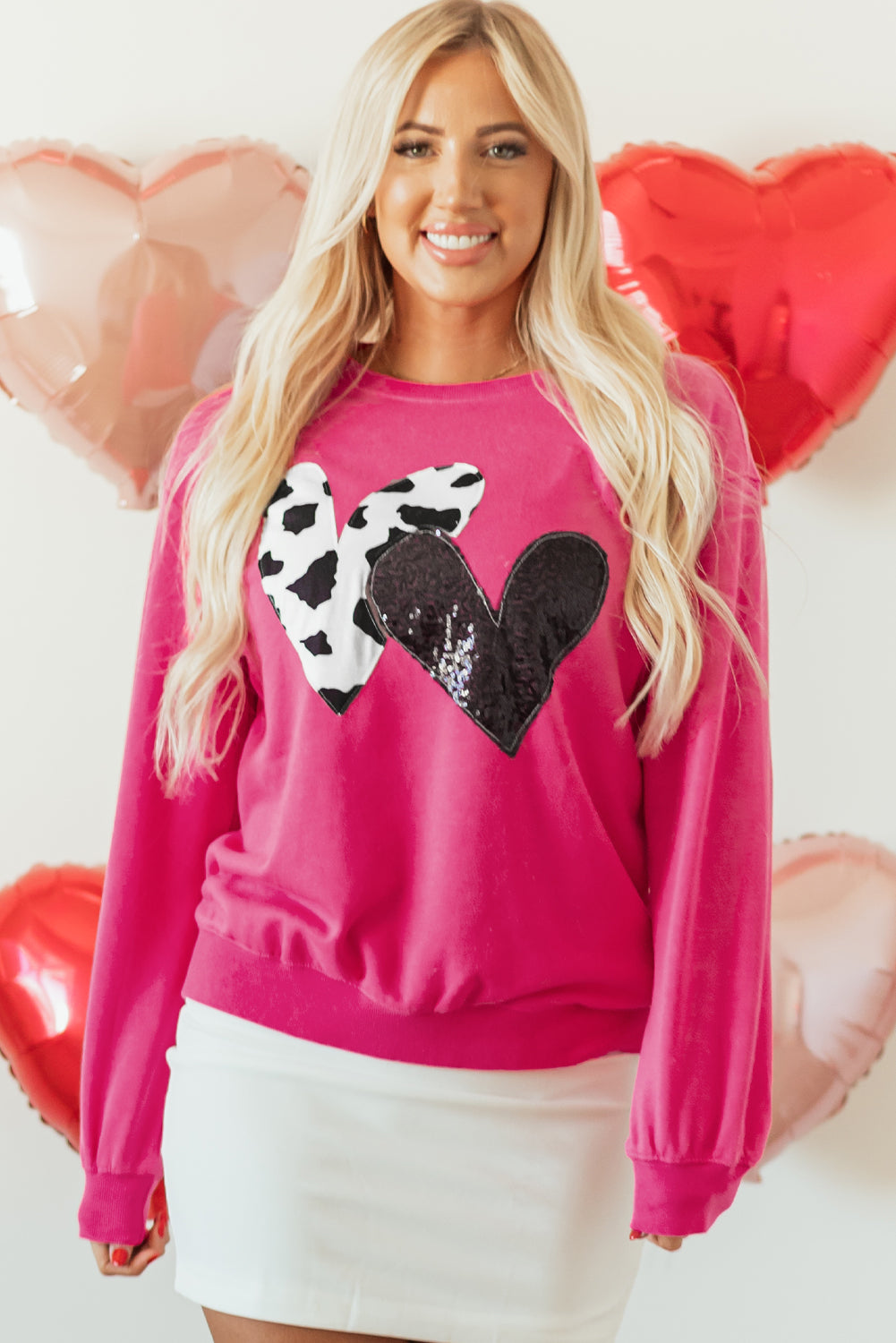 Sequin Double Heart Graphic Sweatshirt