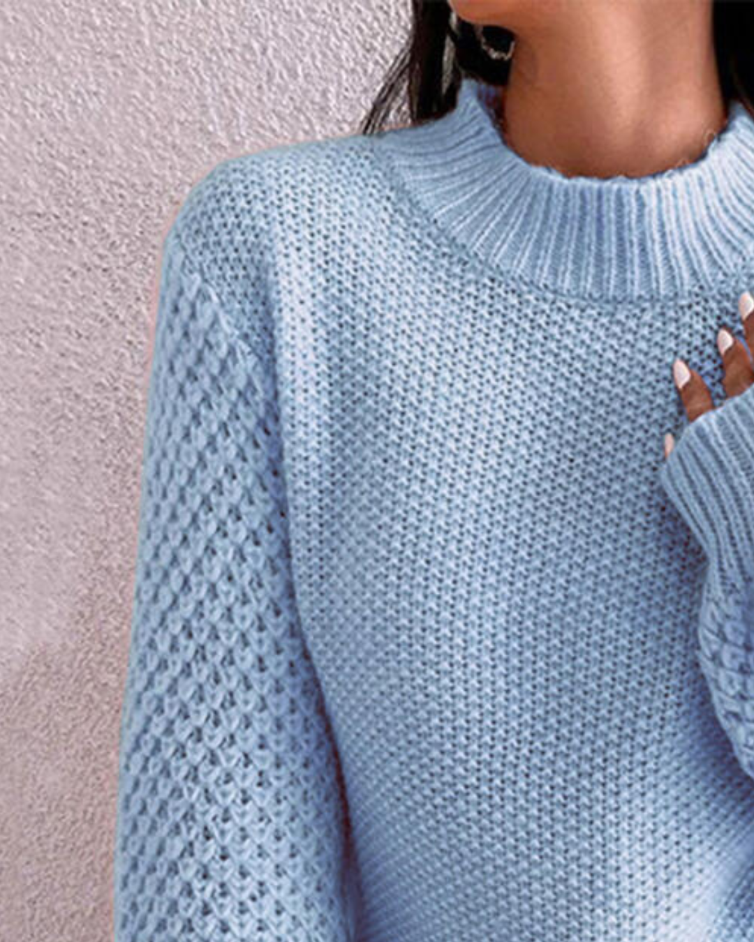 Openwork Mock Neck Long Sleeve Sweater   