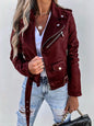Full Size Zip Up Leather Jacket Burgundy S