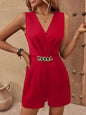 Chain Decor Romper with Pockets Red 2XL