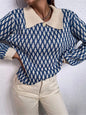 Diamond Pattern Collar Sweater Dusty Blue S