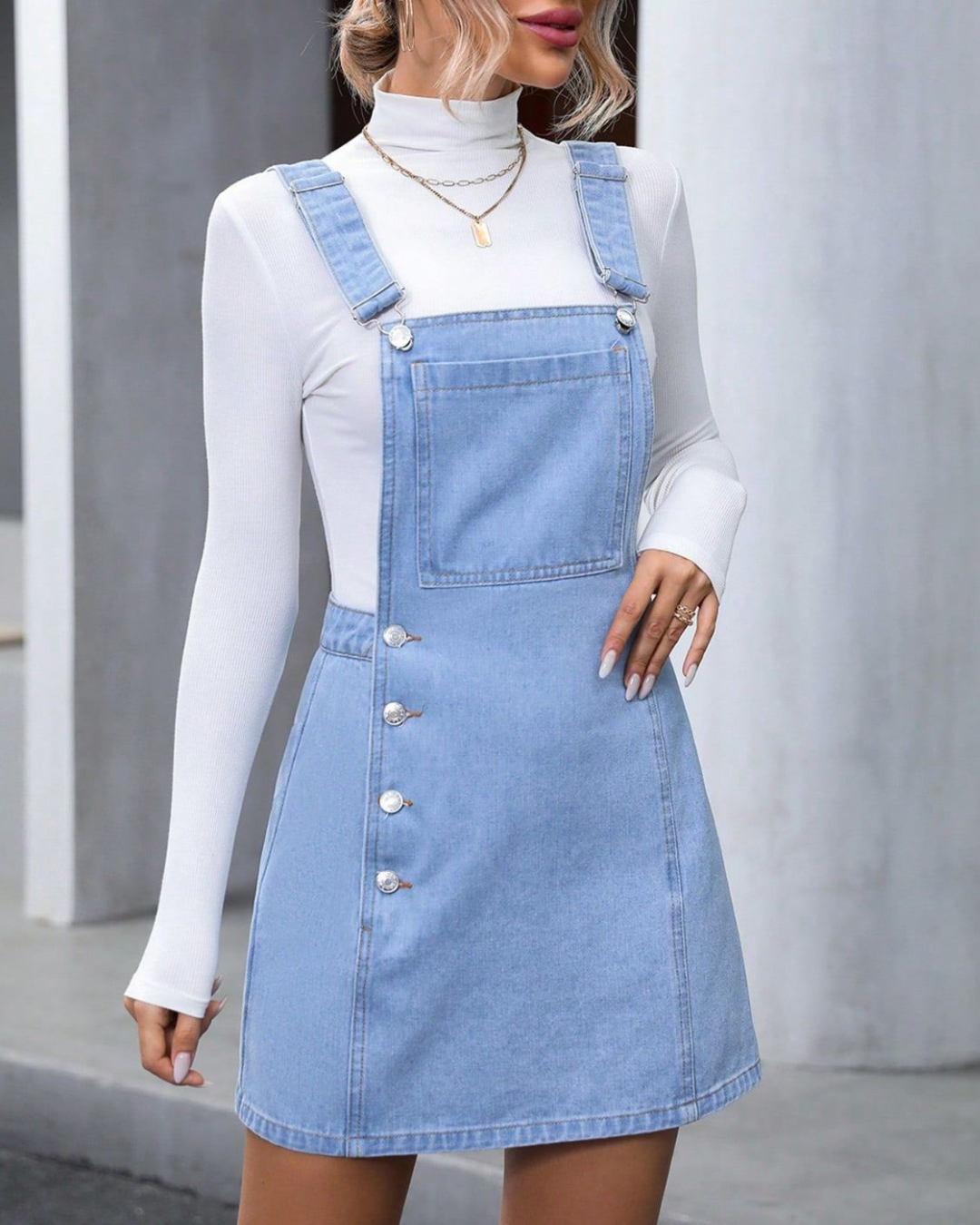 Wide Strap Denim Overall Dress Denim XS 