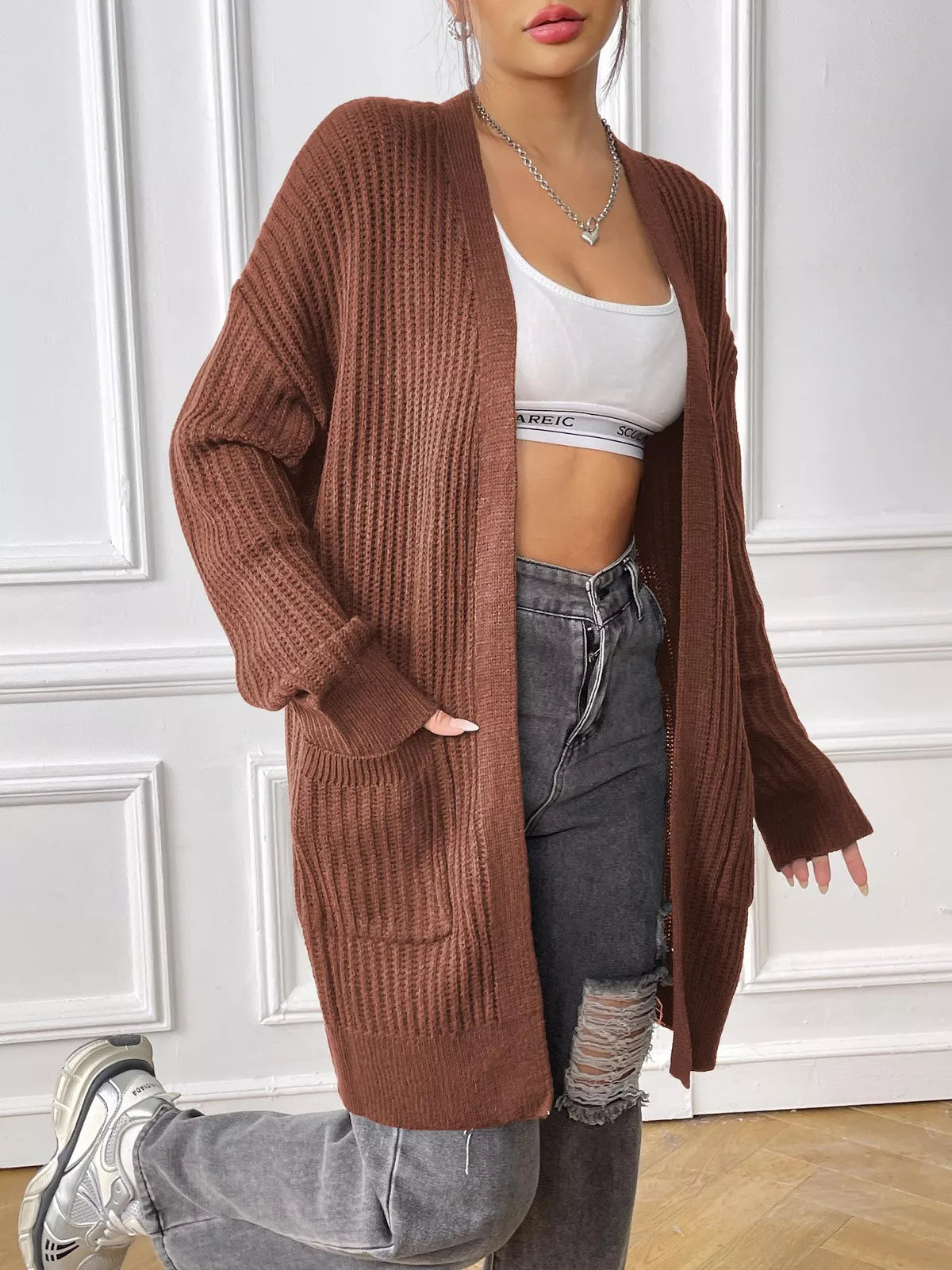 Open Front Drop Shoulder Cardigan