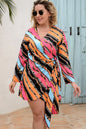 Plus Size Printed Surplice Neck Mini Dress Multicolor 2XL