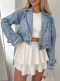 Long Sleeve Crop Denim Jacket Blue S