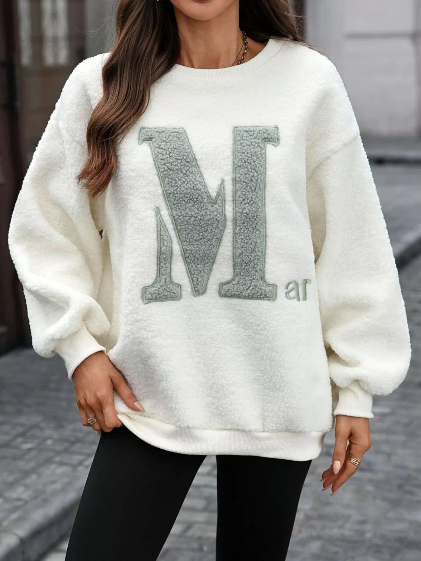 Letter Round Neck Fleece Sweatshirt