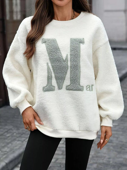 Letter Round Neck Fleece Sweatshirt
