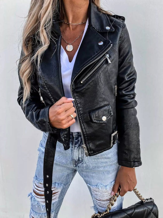 Full Size Zip Up Leather Jacket