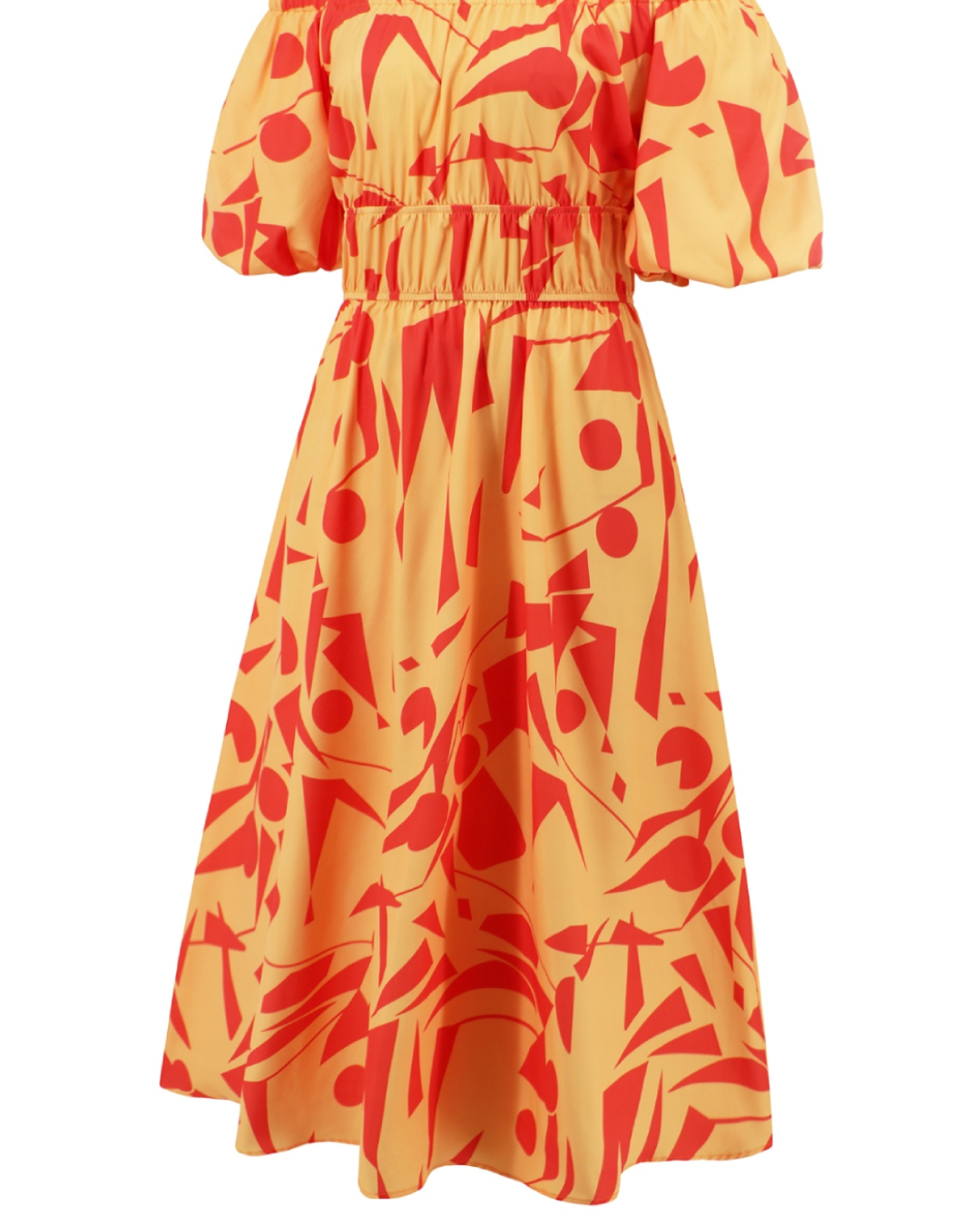 Printed Off-Shoulder Balloon Sleeve Dress   