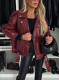 Full Size Zip Up Long Sleeve Jacket Plus Size Burgundy S