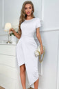 Twisted Asymmetrical Short Sleeve Dress White L
