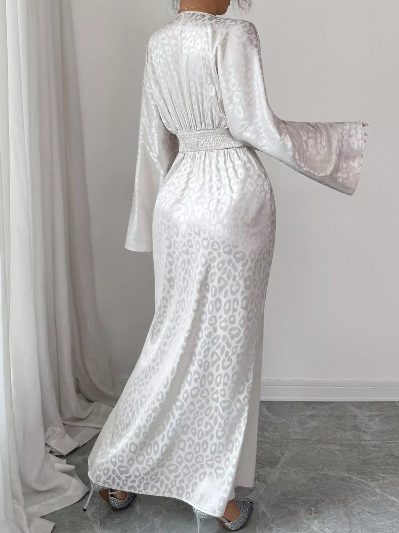 Leopard Surplice Long Sleeve Maxi Dress