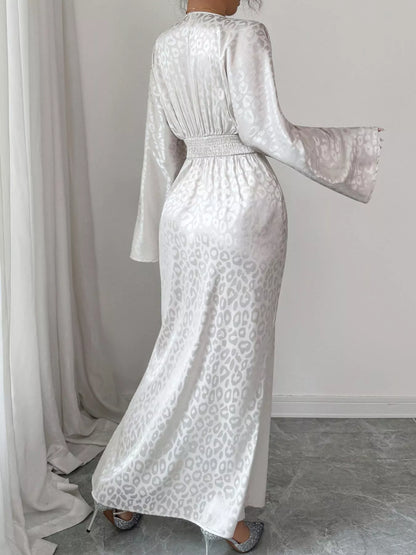 Leopard Surplice Long Sleeve Maxi Dress