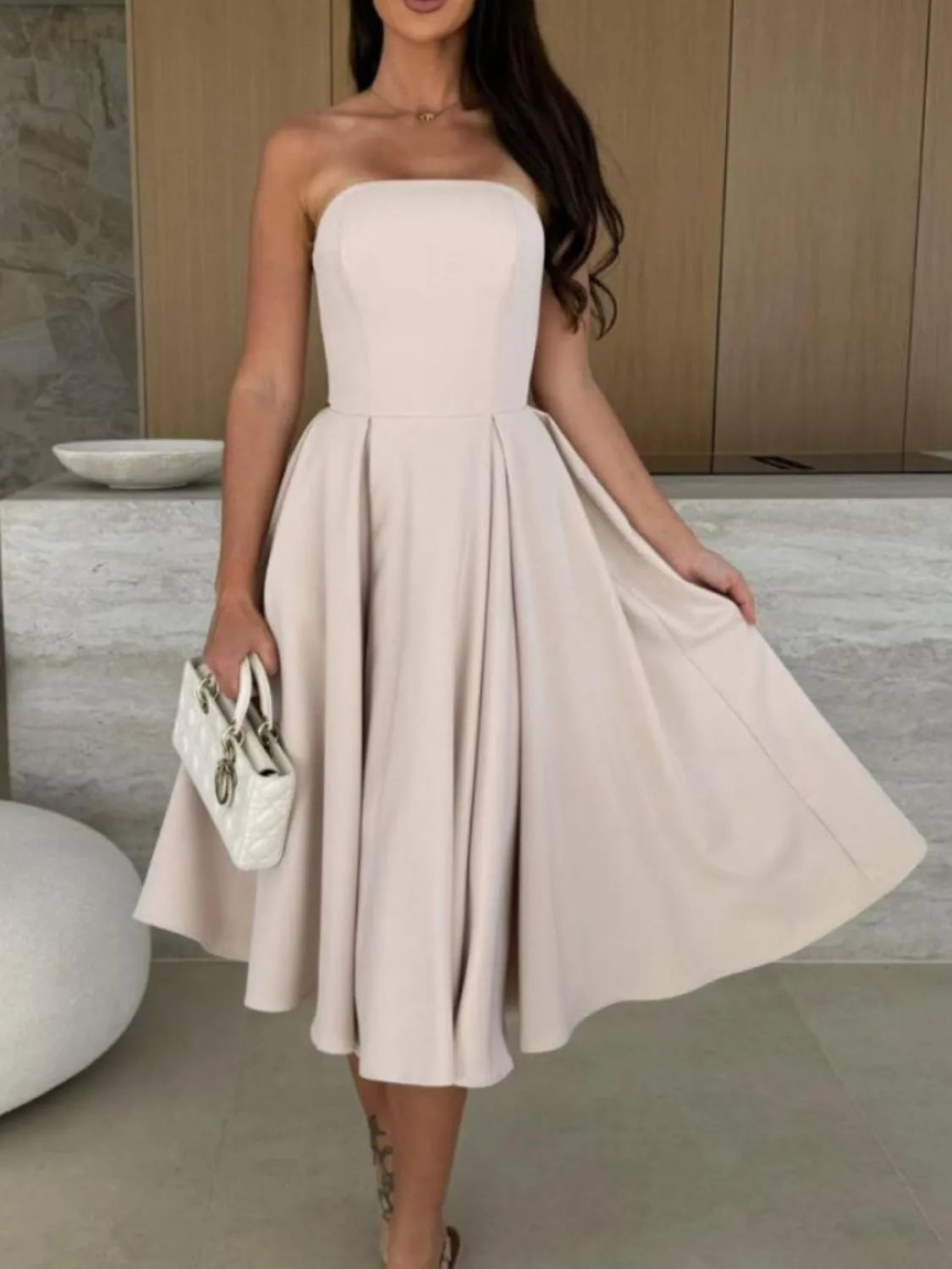Solid Color Tube Midi Dress Dust Storm XL
