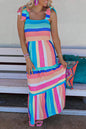 Multicolor Color Block Striped Bow Knot Straps Maxi Dress Multicolor S