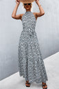 Printed Sleeveless Tie Waist Maxi Dress Black/Floral S