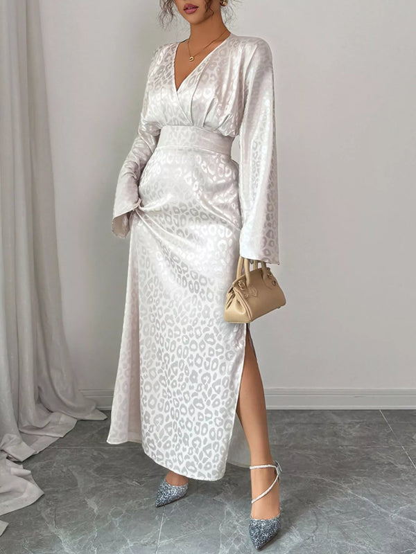 Leopard Surplice Long Sleeve Maxi Dress