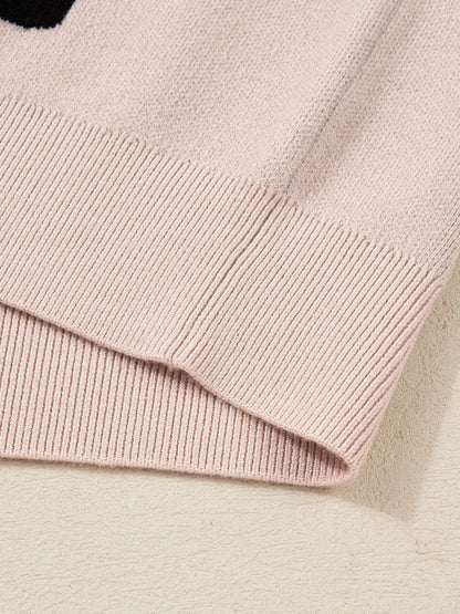 Pearl Embellished Bow Pattern Loose Sweater