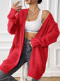 Open Front Drop Shoulder Cardigan Red One Size