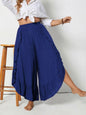 Plus Size Ruffled Wide Leg Pants Royal Blue 1XL