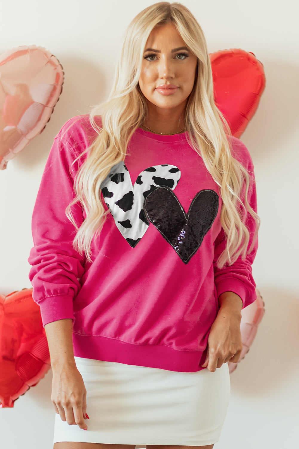 Sequin Double Heart Graphic Sweatshirt