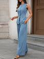 Button Up Tank and Pants Denim Set Light Blue Suit S