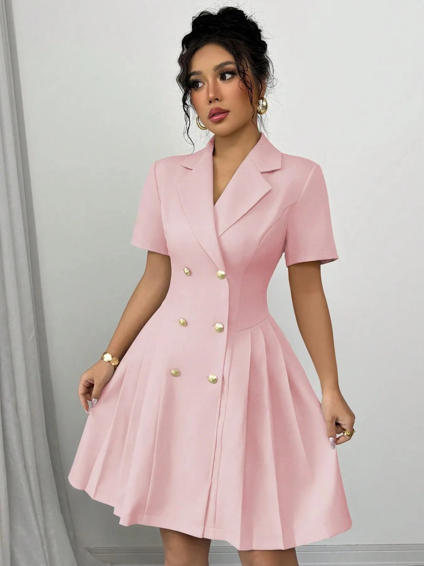 Double-Breasted Short Sleeve Dress