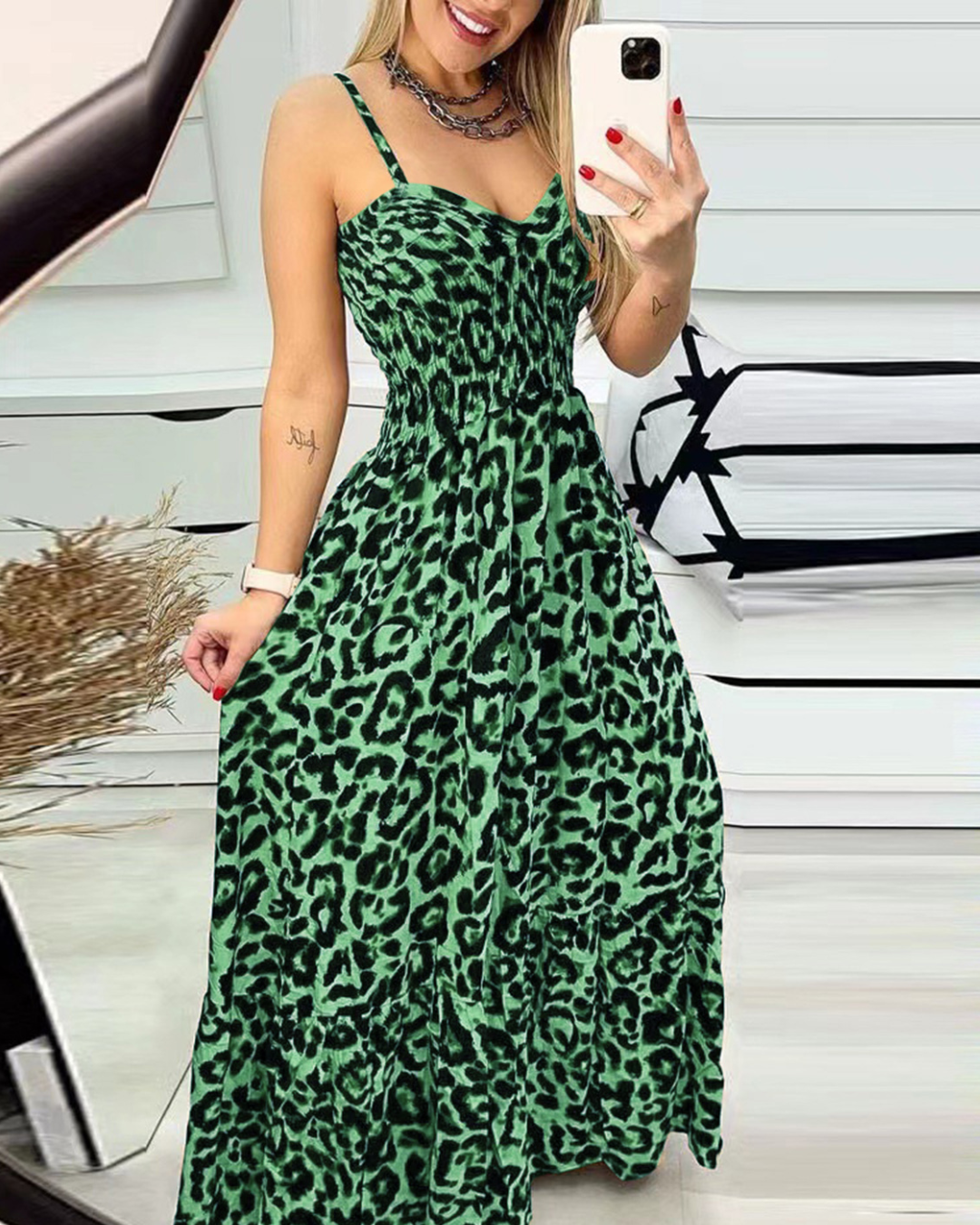 Leopard Sweetheart Neck Cami Dress   