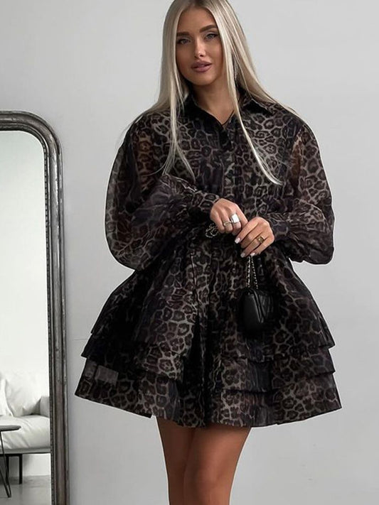 Vintage Lapel Long Sleeve High Waist Pleated Elegant Dress