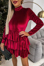 Racing Red Velvet High Neck Tiered Ruffle Mini Dress Racing Red S 95%Polyester+5%Elastane