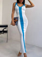 Contrast Wide Strap Slit Midi Dress White S