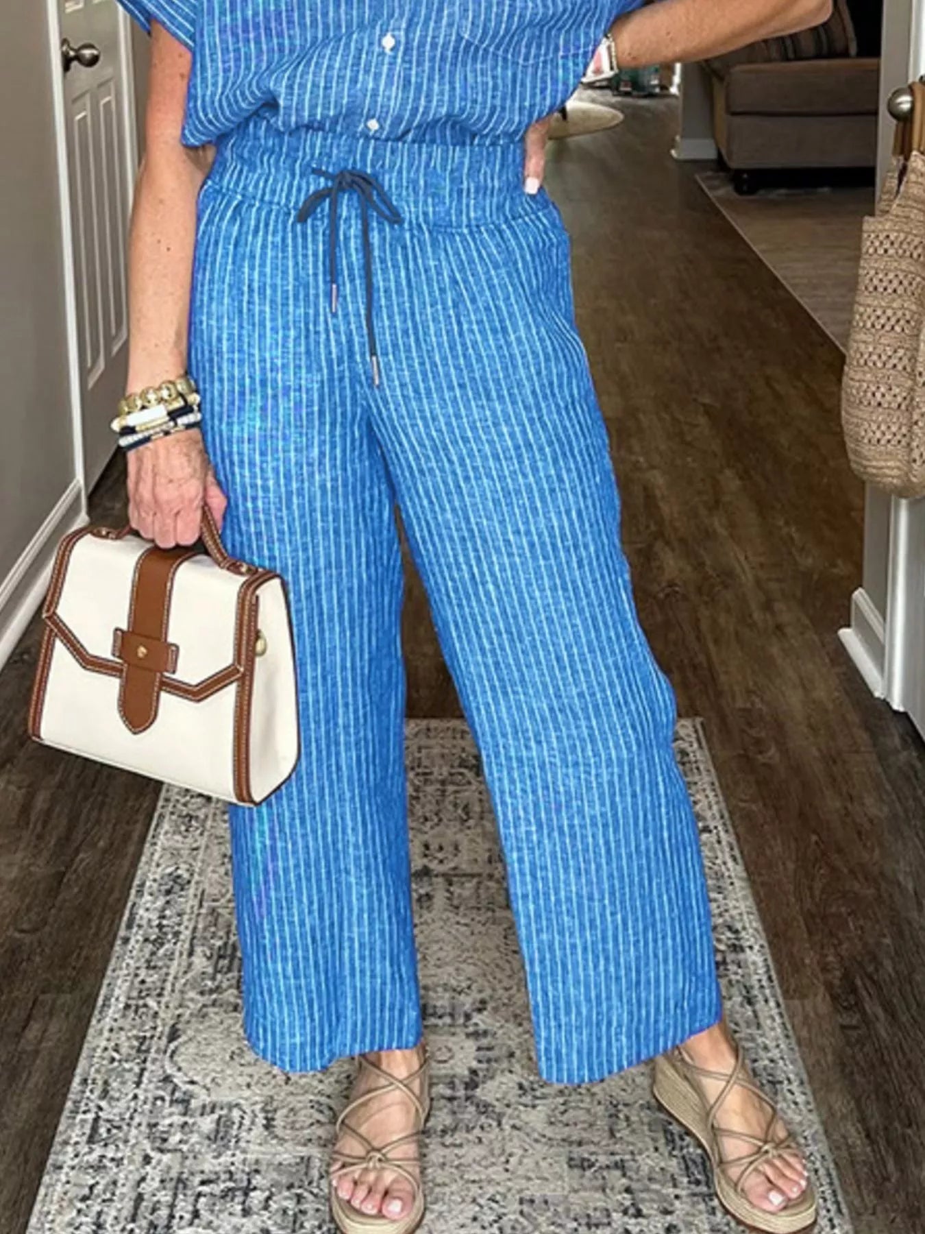 Striped Button-Up Shirt With Wide Leg Pants