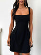 Devine Bow Back Square Neck Mini Dress Black S