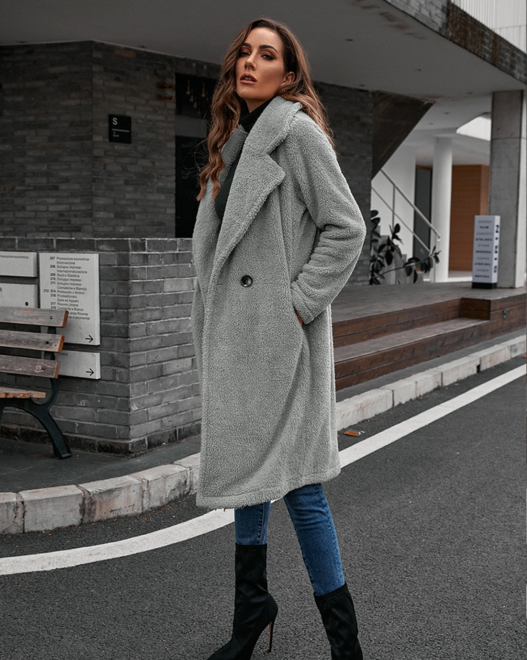 Plush Collared Neck Button Up Coat   