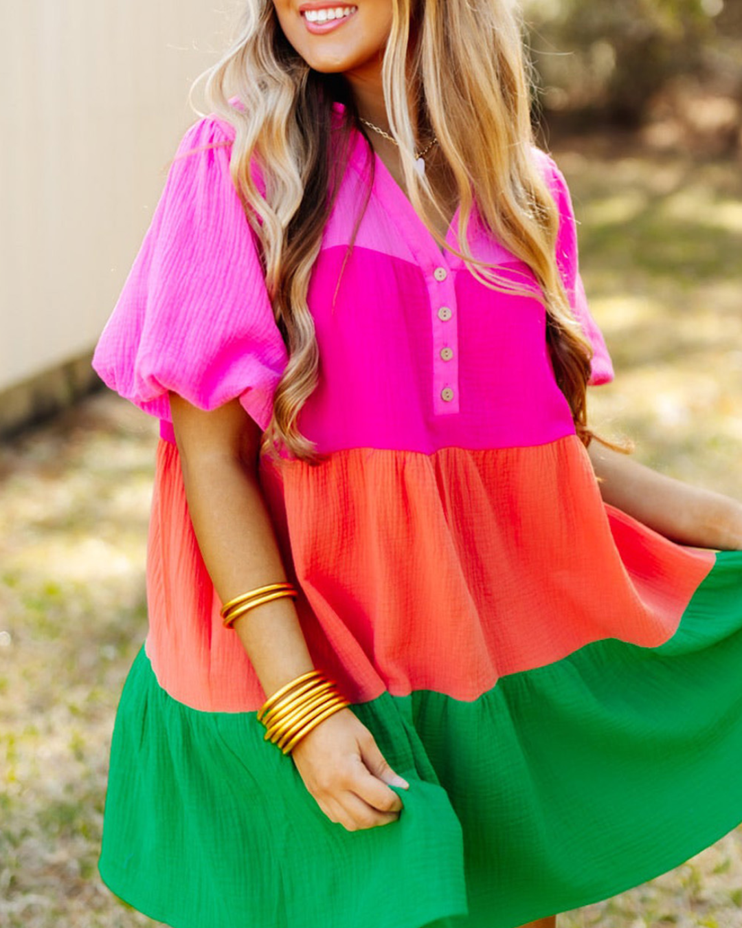 Multicolor Color Tiered Dress   