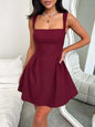 Devine Bow Back Square Neck Mini Dress Burgundy S