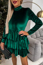 Evergreen Velvet High Neck Tiered Ruffle Mini Dress Evergreen S 95%Polyester+5%Elastane
