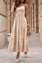 Oatmeal Crossover Backless Bodice Tiered Maxi Dress Oatmeal S