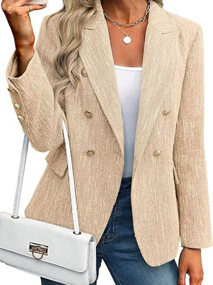 Double-Breasted Lapel Collar Blazer Khaki S