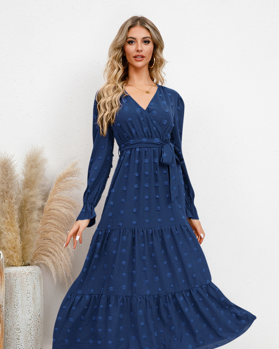 Swiss Dot Tied Surplice Dress Cobald Blue S 
