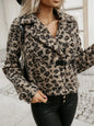 Fuzzy Animal Print Collared Neck Coat Leopard S