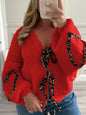 Tie Front Long Sleeve Sweater Red S