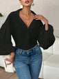 Polka Dot Balloon Sleeve Blouse Black S
